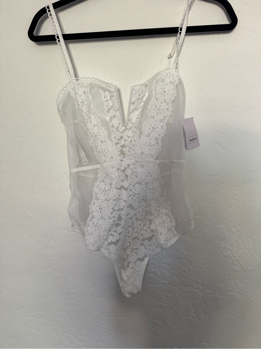White Lace Sheer Bodysuit Lingerie Auden XS NWT